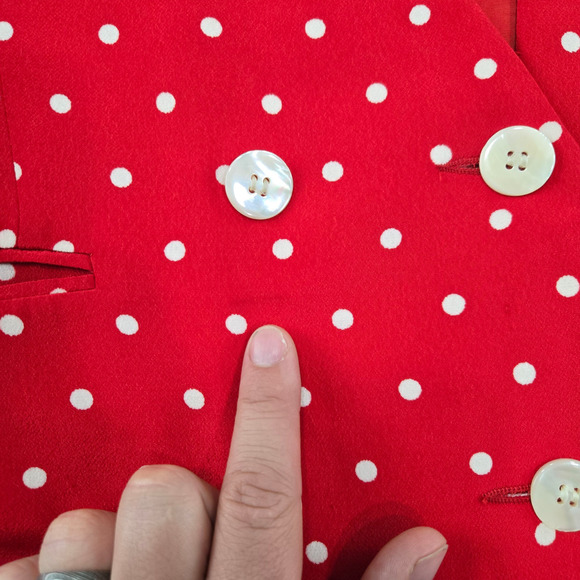 1980s Vintage David Brooks Red White Polka Dot Retro Career Skirt Suit Size 2 - Picture 7 of 16